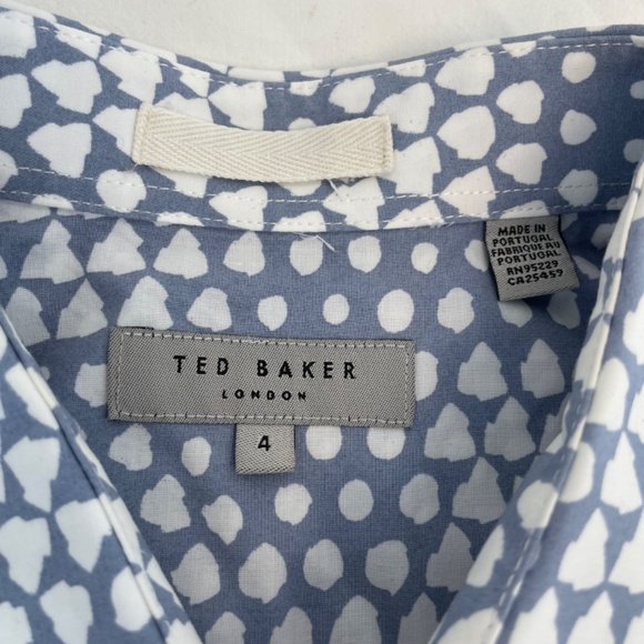 Ted Baker Short Sleeve Button Down Dress Shirt Blue White Men’s Size 4 Dry Clean - Picture 5 of 16